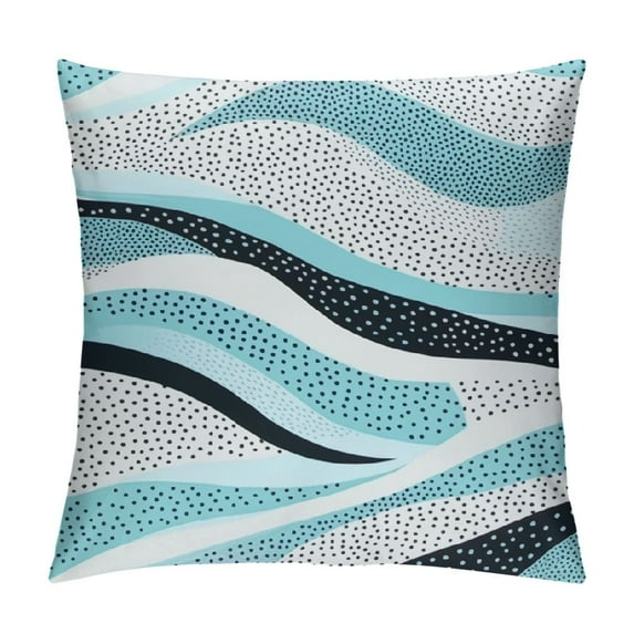 COMIO Ocean Wave Throw Pillow Covers, Abstract Pillow Covers for Bed Couch, Teal Grey Gradient Gray Polka Dots Cushion Cases, Tropical Coastline Decorative Pillow Covers Bedroom Decor