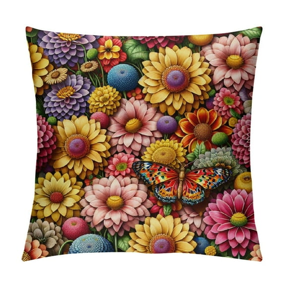 COMIO Oil Painting Daisy Flower Throw Pillow Cover Outdoor Spring Watercolor Floral with Butterfly Farmhouse Throw Cushion Cover Home Sofa Couch Pillow Cases