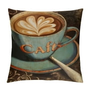 COMIO  Oil Painting Retro Throw Pillow Cover Coffee Theme Decorative Java Coffee Cup Words Design Pillow Case Home Decor Square Cushion Cover for Home Sofa Office