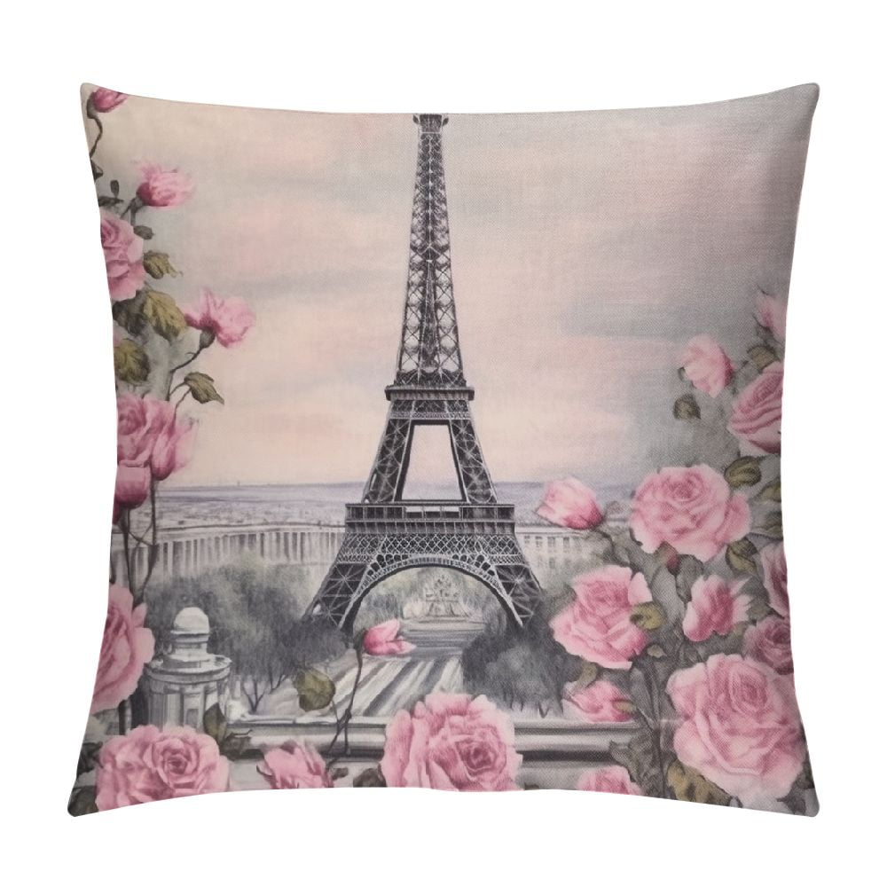 COMIO Oil Painting Throw Pillow Cover Paris Eiffel Tower Summer Gentle