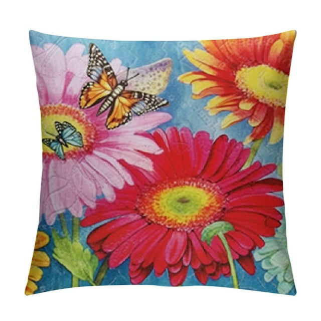 COMIO Oil Painting Daisy Flower Throw Pillow Cover Outdoor Spring Watercolor Floral with