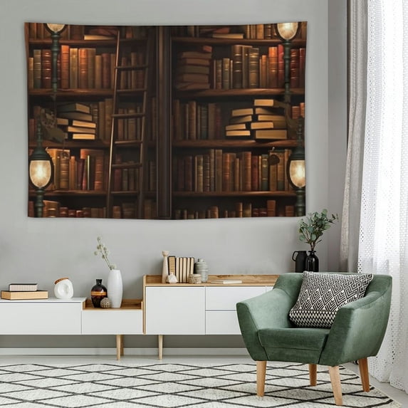 COMIO Old Bookshelf Candle Print Fabric Tapestry Decorative Wall Art Tablecloth Bedspread Picnic Blanket Beach Throw Blanket Multifunctional for Bedroom Hall Dormitory Living Room Hanging