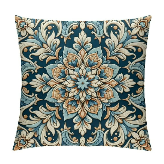 COMIO Outdoor Waterproof Throw Pillow Covers for Patio Furniture Flower Design Boho Farmhouse Pillow Cover Square Modern Geometry Pillow Cases for Garden Porch(Boho)