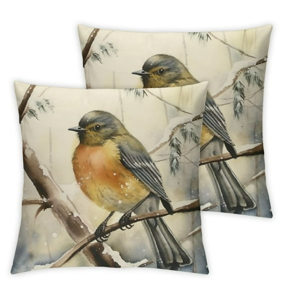 COMIO Outdoor Birds are Singing On The Tree Accent Farmhouse Decorative Throw Pillow Covers Watercolor Lovely Birds Pillowcases Super Soft Pillow Case for Bed Set of 2