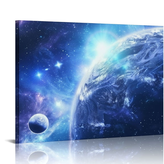 COMIO  Outer Space Canvas Wall Art Planet Earth Picture Painting Prints Blue Astronomy Galaxy Artwork for Wall Decor Bedroom Nursery Decoration Abstract Art Home Living Room Bathroom