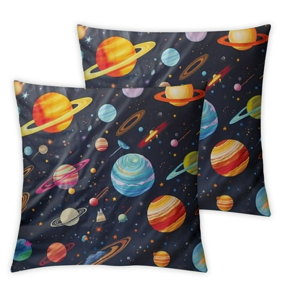 COMIO Outer Space Pillow Case Set of 2, Solar System Universe Planet Pillow Cover Soft Home Decorative Pillowcases Double Sided Cushion Covers for Indoor Outdoor and Car