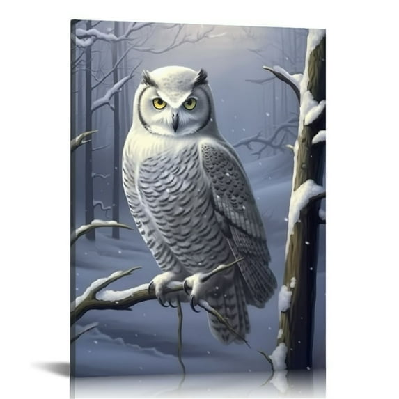 COMIO Owl Wall Art Canvas - Owl In Snow Wild Animal Painting - Canvas Pictures For Wall Decor - Modern Home Decorations Artwork For Bathroom Living Room Bedroom