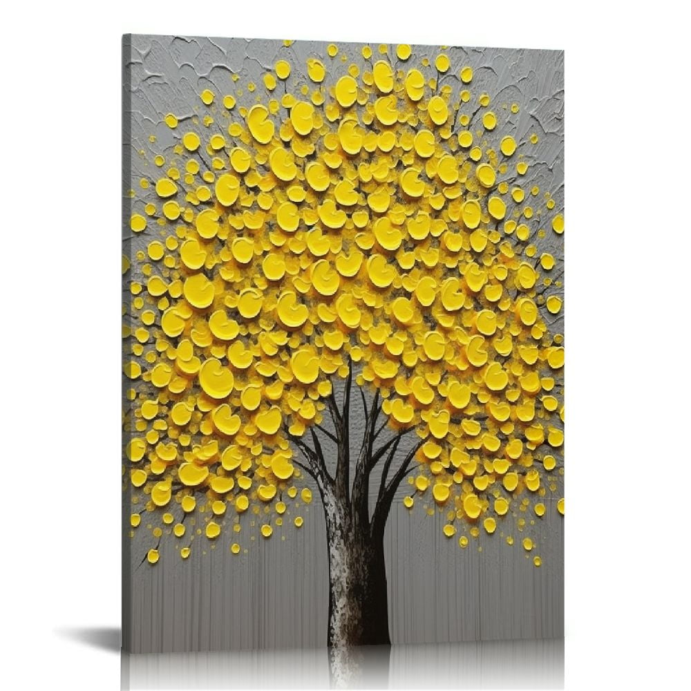 COMIO Painted 3D Modern Yellow Floral Abstract Vertical Canvas Wall Art