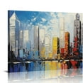 thumbnail image 1 of COMIO Painted Cityscape Modern Oil Painting on Canvas Reflection Abstract Wall Art Decor (16 x 12 inch), 1 of 4