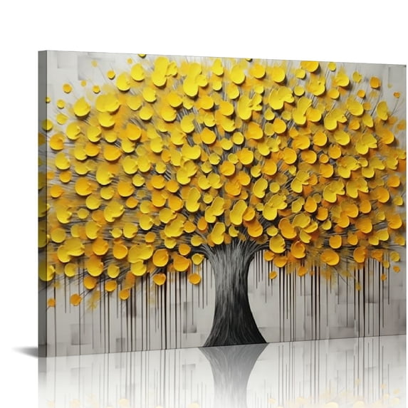 COMIO Painted Oil Painting Modern Textured Yellow Flower Wall Art Modern Abstract Floral Artwork 20x16in