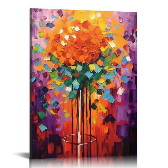 COMIO Paintings, 16x20in Paintings Brilliant flowers Oil Hand Painting 3D Hand-Painted On Canvas Abstract Artwork Art Wood Inside Framed Hanging Wall Decoration Abstract Painting