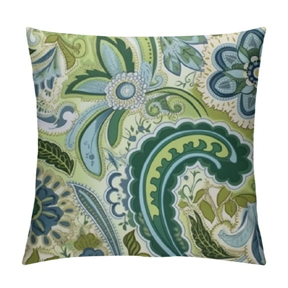 QZHH Paisley Pattern Pillow Covers Lime Green Brown Cream Square Couch Pillow Cases Multicolor Flower Decorative Throw Pillows Home Decor For Living Room Bedroom Sofa Couch Cushion