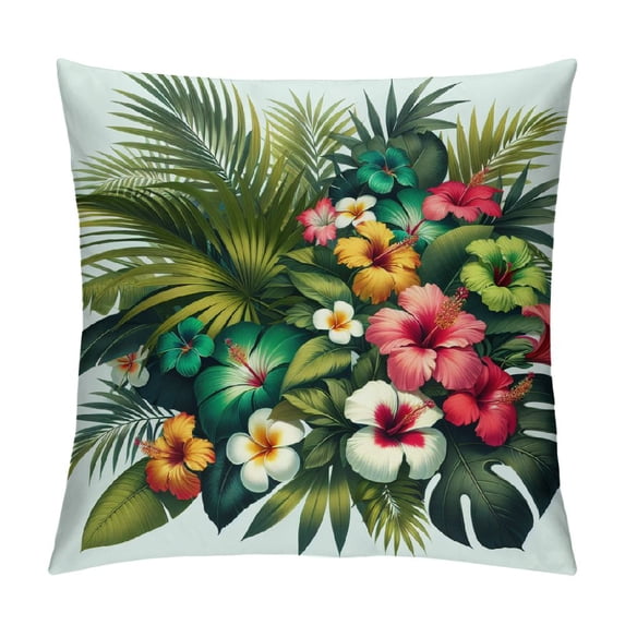 COMIO Palm Body Pillow Cover,Exotic palm leaves jungle leaf hibiscus orchid flower Printed Long Pillow Cases Protector with Zipper Decor Soft Large Covers Cushion for Beding,Couch,Sofa,Home Gift White