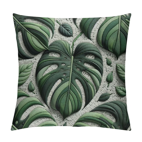 COMIO Palm Leaf Lumbar Throw Pillow Covers Case with Zipper Pillowcase for Couch Sofa Indoor Living Room Decorative White