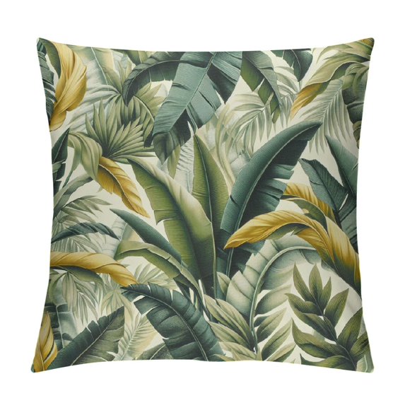 COMIO Palm Leaves Decorative Throw Pillow Cover Case,Tropical Palm Leaves Jungle Leaf Outdoor Pillow Cases Square Standard Cushion Covers for Sofa Couch Bed White