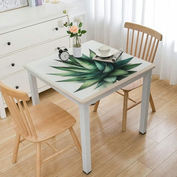 COMIO Palm Leaves Tropical Banana Palm Monstera Leaves Print Square Fitted Tablecloth White