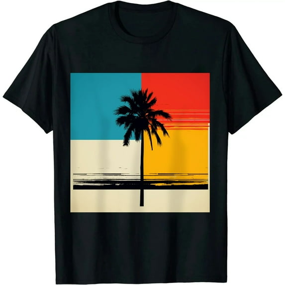 COMIO Palm Tree Shirts for Men, Sunset Beach Hawaiian Summer Vacation Short Sleeve T-Shirt S-3XL