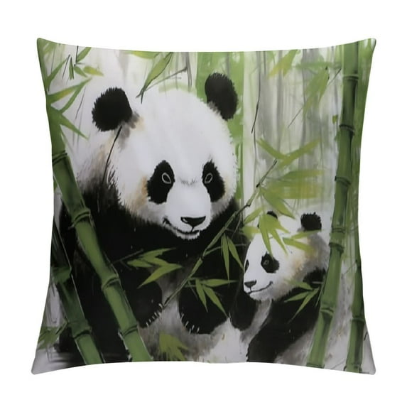 COMIO Panda Pillow Covers Chinese Throw Pillows Cover Green Bamboo Black White Cute Animal Decorative Pillowcase Watercolor Chinoiserie Cushion Case Home Decor for Couch Sofa Beddin