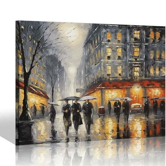 COMIO Paris Street View Large Modern Wrapped Giclee Cityscape Artwork Contemporary Landscape City Oil Paintings reproduction on Canvas Wall Art for Living Room Bedroom Home Decorations