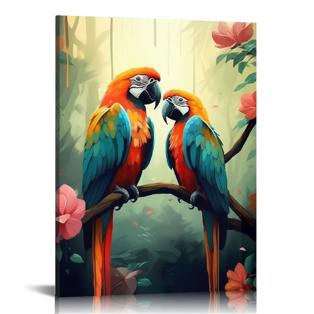 COMIO Parrot Canvas Wall Art Colorful Bird Painting Tropical Rain ...