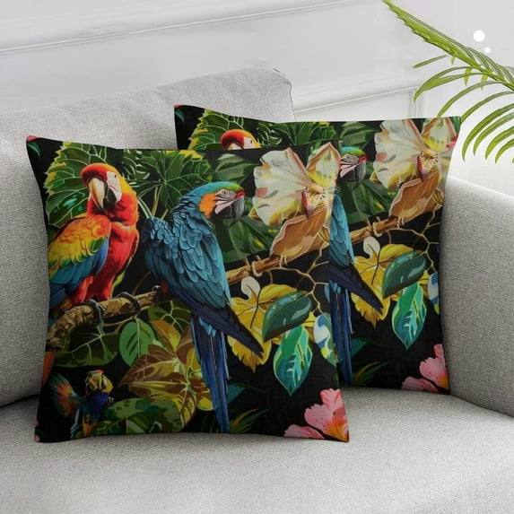 COMIO Parrot Leaf Colorful Pillow Covers Watercolor Pillowcase Set of 2 Throw Pillow Covers Decorative Square Pillow Cases for Home Couch Sofa Bed Pillow Protector White
