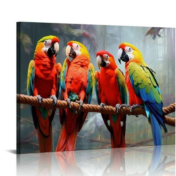 COMIO  Parrot Pictures Decor Wall Art Tropical Macaw birds Canvas Print for Gray Bathroom Home Walls Decoration with Framed