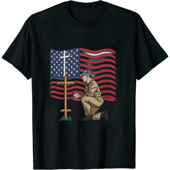 COMIO Patriotic Christian American USA Stand for Flag Kneel Cross T-Shirt