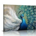 COMIO Peacock Canvas Wall Art Vintage Blue and White Peacock Feather