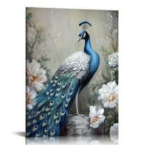 COMIO Peacock Decor Wall Art Peacock Pictures Bathroom Decor Peacock Canvas Print Framed Modern Painting Artwork For Kitchen Bedroom Bathroom Living Room