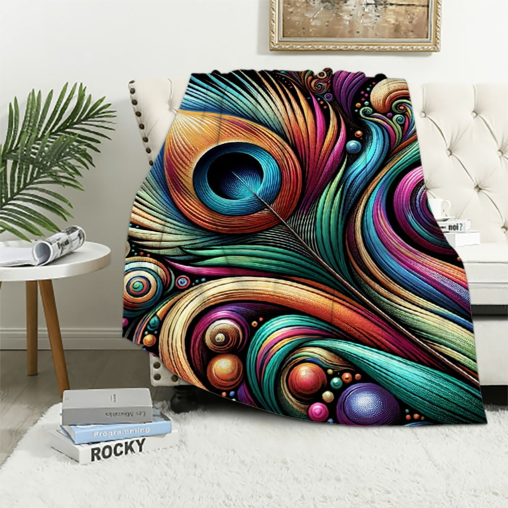 COMIO Peacock Feathers Blanket Gifts for Women Vintage Bird Throw