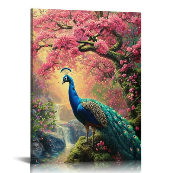 COMIO Peacock on The Cherry Blossom Tree Animals and Plants Scenery Poster Decorative Painting Holiday Gift HD Picture Modern Aesthetics Mural Canvas Wall Art
