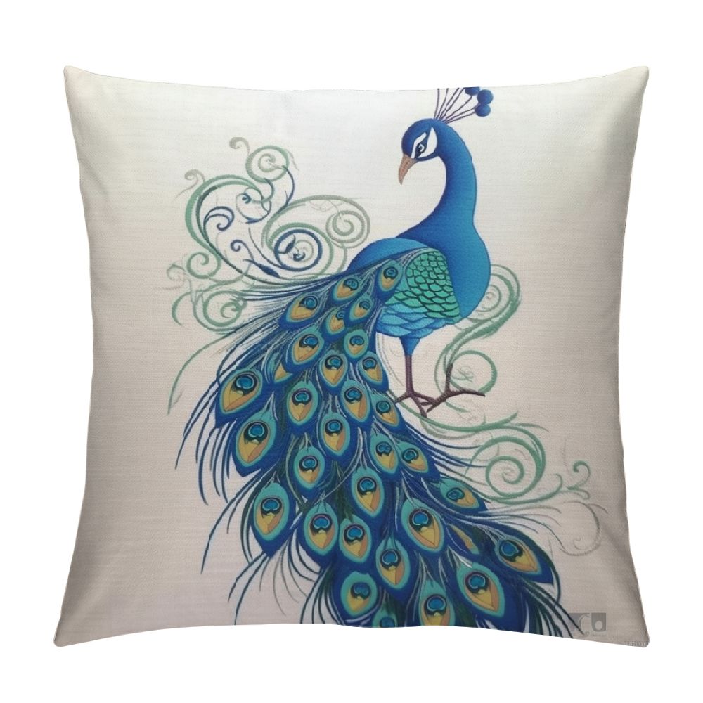 COMIO Peacock Throw Pillow Cover Blue Feather Neck Bird Peacock Square