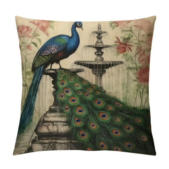 COMIO Peacock Throw Pillow Covers Only Decorative Square Pillowcases Cushion Cover(Peacock)