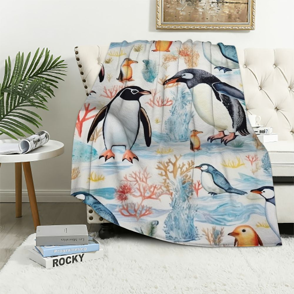 COMIO Penguins Blanket Gift for Girls Boys, Jellyfish Throw Blanket