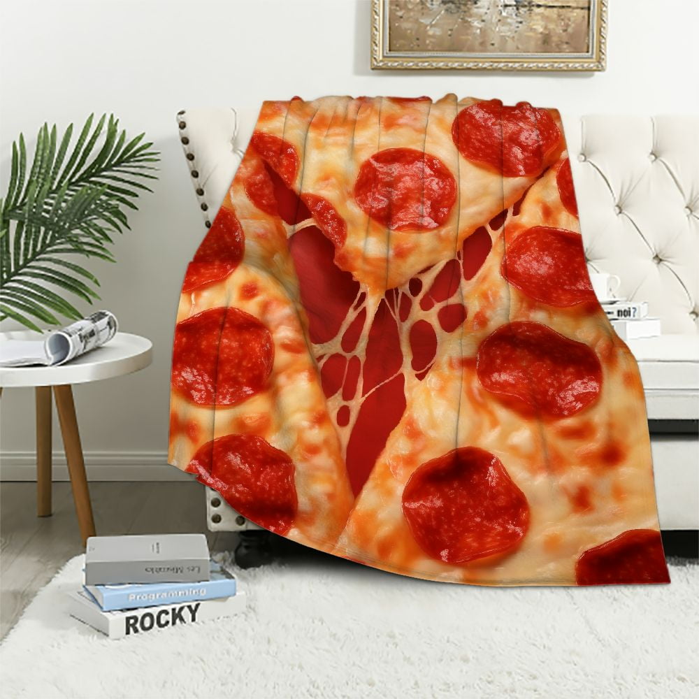 COMIO Pepperoni Pizzas Blanket Double Sided for Adult and Kids, Pizzas