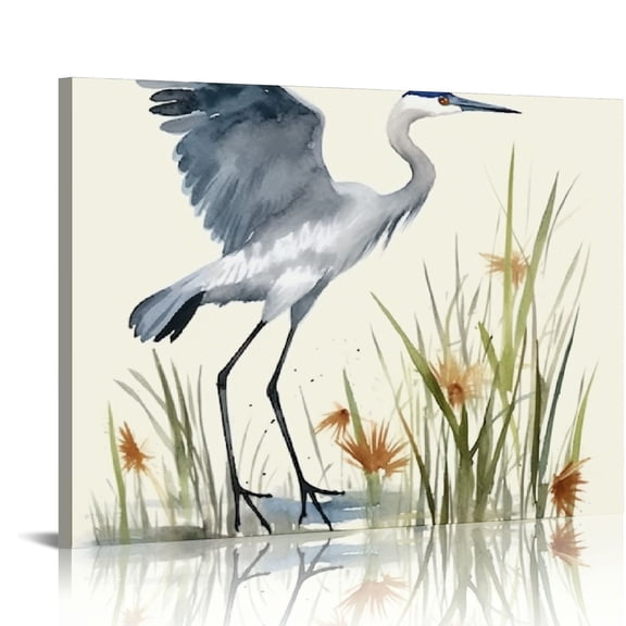 COMIO Perching Bird Print Poster for Lake House Watercolor Sea Birds Heron Wall Art Modern Beachy Scene Cottage Bedroom Spring Summer Decor Small Beach Picture, Nature Landscape Ocean Seascape Country