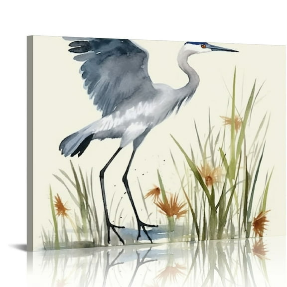 COMIO Perching Bird Print Poster for Lake House Watercolor Sea Birds Heron Wall Art Modern Beachy Scene Cottage Bedroom Spring Summer Decor Small Beach Picture, Nature Landscape Ocean Seascape Country