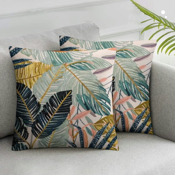 COMIO Pillow Case, Decorative Tropical Leaf Throw Pillow Cover Heavy Jacquard Chenille Yellow White