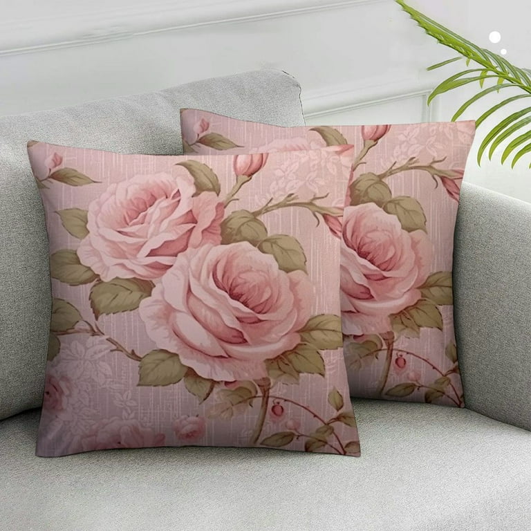Comio Pillow Case Floral Pink Watercolor Roses Bud Abstract Leaf Flower Pattern Vintage Shabby Summer Chic Farmhouse Decorative Throw Pillows Covers
