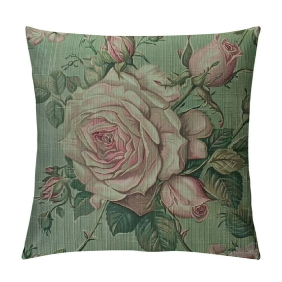 QZHH Pillow Case Flower Watercolor Roses Bud Nw Abstract Draw Pattern Pink Floral Vintage Victorian Baroque Drawing Farmhouse Decorative Throw Pillows Covers  for Winter Decorations