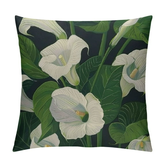 COMIO Pillow Case Pattern Ornament Summer Calla Lily Dark Flowers Holiday Leaves Nature Element Petal Textures Toss Soft Square Throw Cushion Cover for Couch Bed Lving Room