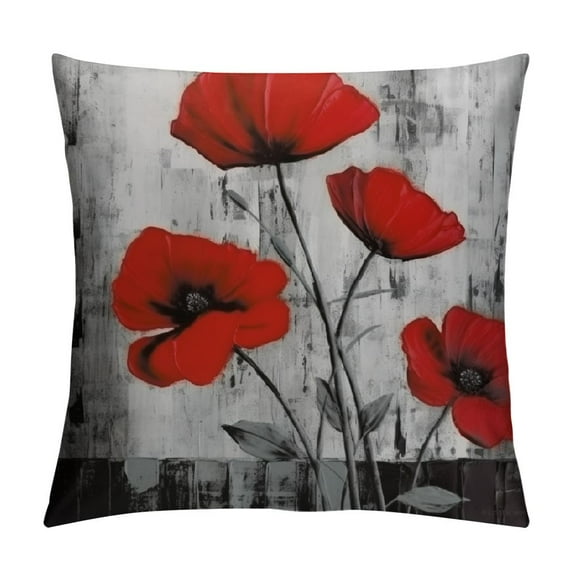 COMIO Pillow Covers Black Red Flower Pattern, Rose Throw Pillows Cover for Outdoor Patio Furniture Sofa Bed, Square Decorative Couch Cover Living Room Bedroom Home Decoration