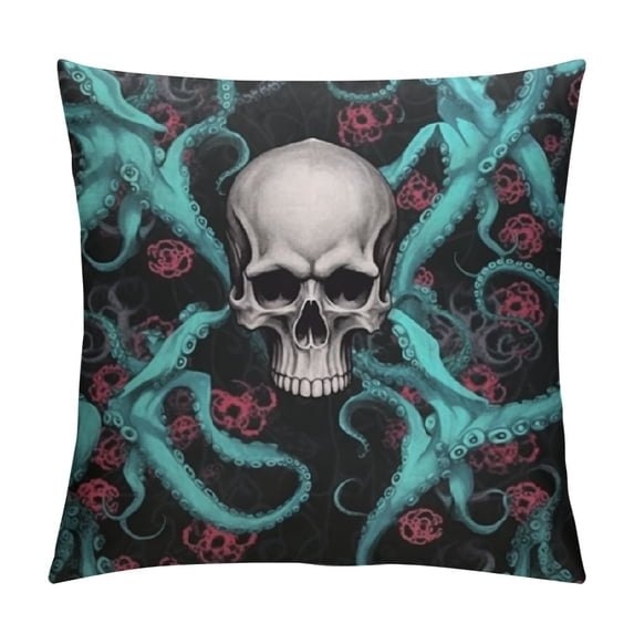 COMIO Pillow Covers, Skull Octopus Decorative Throw Pillow Covers Skull Octopus Tentacles Pillowcase Farmhouse Cushion Cases for Sofa Couch Outdoor Home Decorations