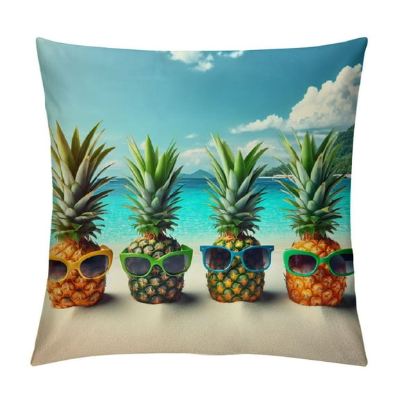 COMIO Pillow Covers, Summer Pineapple Family Decorative Throw Pillow Covers Pineapple Beach Pillowcase Farmhouse Cushion Cases for Sofa Couch Outdoor Home Decorations