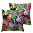 thumbnail image 1 of YANMS 2-Piece Short Plush Pillowcase Set - Aesthetic Decorative Tropical Toucan Parrot Bird Green Palm Leaves with White Hibiscus Flowers White, 1 of 6