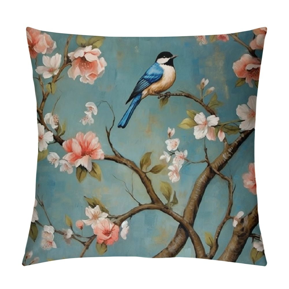 COMIO Pillow Covers for Summer Cushion Patio Chairs Plum Blossom Birds