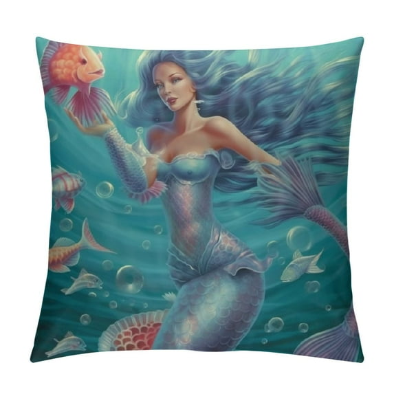 COMIO Pillowcase Mermaid and Dolphin Throw Pillow Covers Shells for Couch Office Bedroom Home Decoration