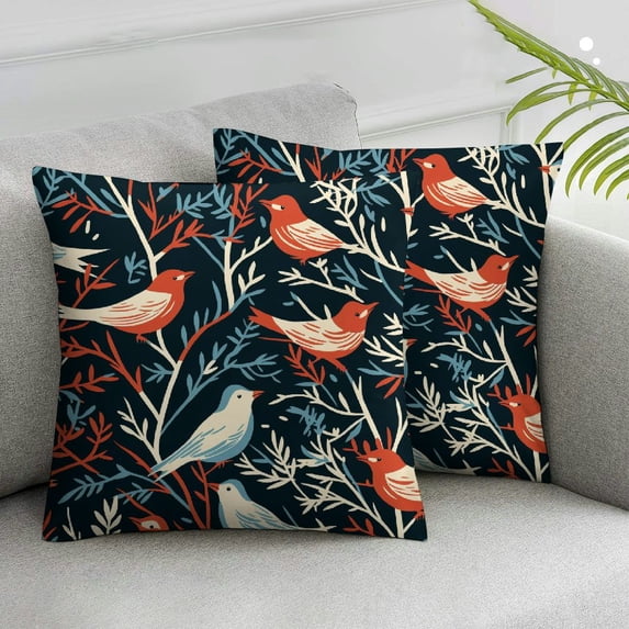 COMIO Pillowcases Set of 2 Standard Garden Leaves Birds Printed Pillow Cases Soft Breathable Pillowcase Decorative Pillow Cover White