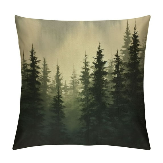 COMIO Pine Forest in Morning Throw Pillow Cover Misty Tree Wood Nature Scene Landscape Fog Environment Pillow Case Decorative Square Cushion for Home Couch Bed