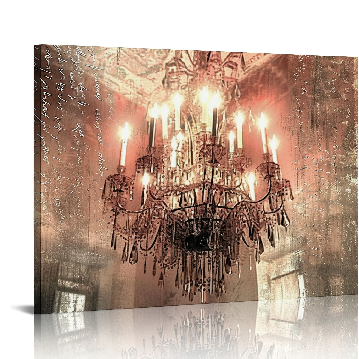 COMIO Pink Chandelier Canvas Wall Art Print, Home Decor Artwork